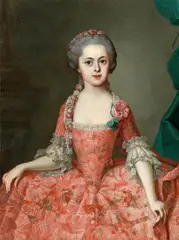 Joh. Michael Militz, Portrait of a young noble woman in a red dress, 1764, oil on canvas