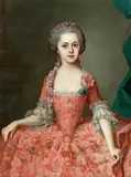 Joh. Michael Militz, Portrait of a young noble woman in a red dress, 1764, oil on canvas