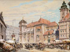 Friedrich Frank, View of the Freyung in Vienna, watercolour on paper