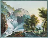 Vinzenz Kreuzer, Landscape with waterfall, gouache on paper