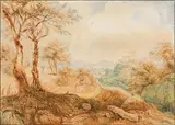 Landscape with a castle by circle of Josef Kuwasseg, 1845, watercolour on paper, offered Feb 2017