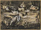 Alexander Koester, Ruhende Enten, Kohle auf Papier, weiß gehöht, ungerahmt