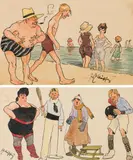 Fritz Schönpflug, Mixed lot: "At the beach"; "Sportsmen, india ink, watercolour on paper