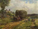Fritz van der Venne, Harvest in Bavaria, oil on panel