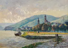 Otto Luhde, View of Stein on the Danube, oil on canvas on board