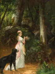 Anton Ebert, Yound lady in a forest, oil on panel
