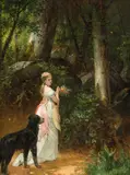 Anton Ebert, Yound lady in a forest, oil on panel