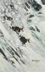 Hubert Weidinger, Chamois in the high mountains, 1985, oil on canvas