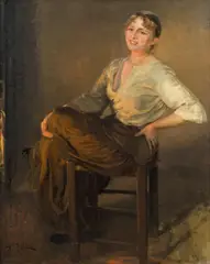 Fritz von Uhde, Laughing girl (by the hearthfire), 1893, oil on canvas