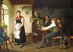 Josef Kinzel, The toast, 1885, oil on panel