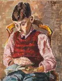 Trude Schmidl-Wähner, Lesender Knabe (Thomas), 1935, Öl auf Leinwand