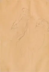 Gustav Klimt, Zwei Studien eines schlafenden Kindes, von einer Hand gehalten (Studien im Zusammenhang mit "Die drei Lebensalter"), 1904/05, schwarze Kreide auf Papier