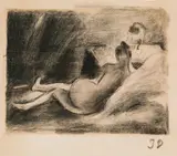 Josef Dobrowsky, Liegender Akt, Kohle auf Papier