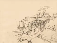 Donawitz by Herbert Boeckl, um 1942, Kohle auf Papier, sold Mar 2017