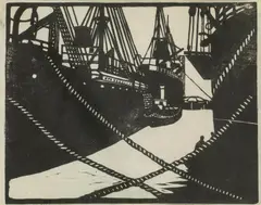 Rudolf Kalvach, Hafenszene, Holzschnitt auf Papier