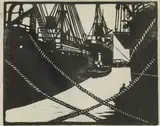 Rudolf Kalvach, Hafenszene, Holzschnitt auf Papier