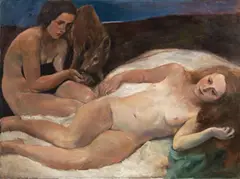 Oskar Larsen, Lying female nude with companion and deer, 1931, oil on canvas