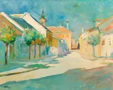 Hans Wulz, Motiv aus Rust im Burgenland, 1952, Öl auf Leinwand