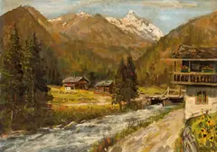 Mountain landscape by Wilhelm Kaufmann, oil on board, sold Mar 2017