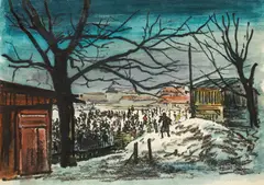 Victor Pipal, Am Eislaufplatz, Mischtechnik auf Papier