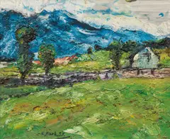 Kärntner Landschaft by Karl Stark, 1953, Öl auf Karton, sold Mar 2017