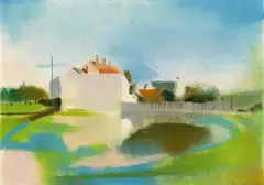 Lois Pregartbauer, An einem Weiher, Pastell auf Papier