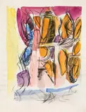Carl Unger, Sommer am Donauhafen I., 1971, Mischtechnik auf Papier