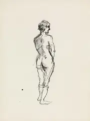 Ferdinand Stransky, Standing female nude, ca. 1950, India ink on paper