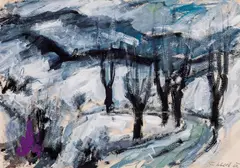 Franz Wlcek, Winterlandschaft, 1963, Mischtechnik auf Papier