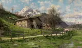 Landscape with farm in Werfen by Peder Mørk Mønsted, 1899, oil on canvas, sold Mar 2017