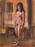 Georg Eisler, Standing female nude, 1993, oil on canvas