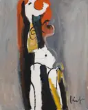 Abstrakter Akt mit Clownnase by Alfred Kornberger, 1998, Öl auf Leinwand; gerahmt, sold Mar 2017
