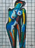 Stehender Akt vor Fliesenwand by Alfred Kornberger, 1996, Öl auf Platte; gerahmt, sold Mar 2017