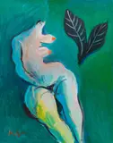 Kopfloser Akt mit Blatt by Alfred Kornberger, 1998, Öl auf Leinwand; ungerahmt, sold Mar 2017