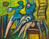 Turnende Akte vor Fliesenwand by Alfred Kornberger, 1996, Öl auf Leinwand; ungerahmt, offered Mar 2017