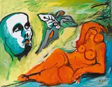 Roter Akt liegend, mit Kopf by Alfred Kornberger, 1996, Öl auf Leinwand; ungerahmt, sold Mar 2017