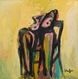 Sitzender Akt auf Gelb by Alfred Kornberger, um 1998, Öl auf Leinwand; ungerahmt, sold Mar 2017