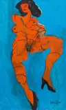 Alfred Kornberger, Roter Akt auf Blau, 1998, Öl auf Leinwand; ungerahmt