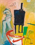 Alfred Kornberger, Akt mit Staffelei, 1995, Öl auf Leinwand; ungerahmt