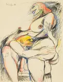 Alfred Kornberger, Paar beim Liebesspiel, 1986, Mischtechnik auf Papier; ungerahmt
