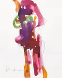 Alfred Kornberger, Stehender Akt in violett mit grünen Brüsten, um 1989, Mischtechnik auf Papier; gerahmt