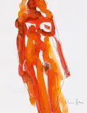 Alfred Kornberger, Stehender Akt in Rot, Mischtechnik auf Papier; ungerahmt