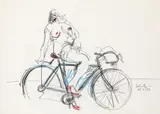 Alfred Kornberger, Sitzender Akt in roten Schuhen auf Fahrrad