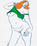 Alfred Kornberger, Stehender weiblicher Akt mit roten Haaren, 1995, Mischtechnik auf Papier; ungerahmt