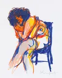 Alfred Kornberger, Akt auf blauem Stuhl, 1995, Ölkreide auf Papier; ungerahmt