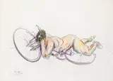 Alfred Kornberger, Bunter Akt in Schuhen mit violettem Fahrrad