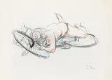 Alfred Kornberger, Akt in Schuhen mit blauschwarzem Fahrrad