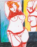 Alfred Kornberger, Stehender Akt, 1995, Ölkreide auf Papier; ungerahmt