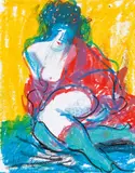 Alfred Kornberger, Sitzender Akt, Ölkreide auf Papier; ungerahmt