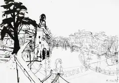 Rudolf Hradil, Rom, Piazzale Flaminio, 1992, Tusche auf Papier; ungerahmt